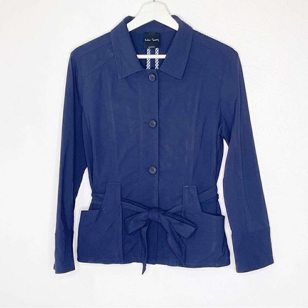 Eden Society Holly navy blue stretch sport jacket with tie waist - S